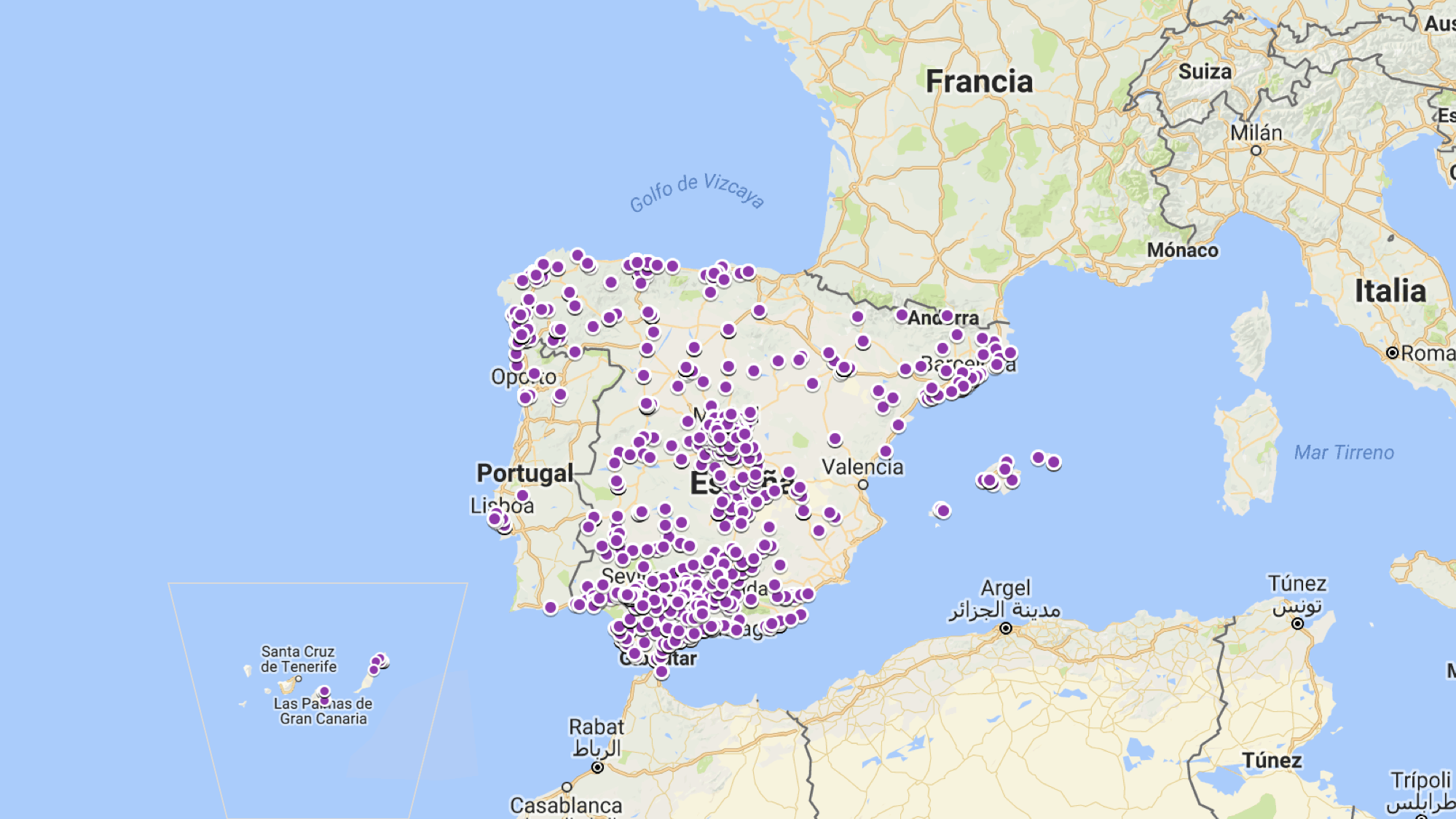 Mapa Trinity College España y Portugal